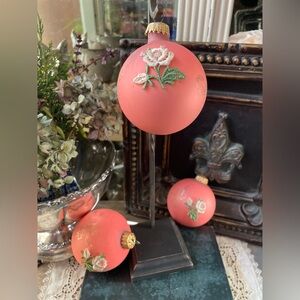 Lanissa pink glass ball vintage ornaments West Germany